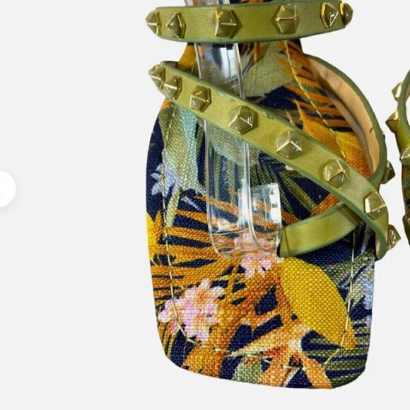 Antonio Melani Leather Studded Ankle Strap Tropical Print Sandals Size 7.5 - Picture 3 of 7